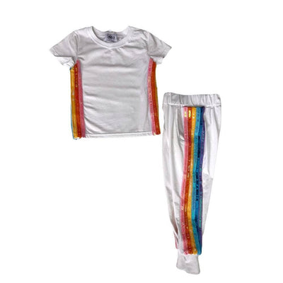 Lola + The Boys White sequin rainbow jogger set