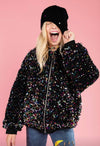 Lola + The Boys Women’s Rainbow Sequin Hooded Puffer