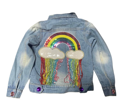 Lola + The Boys Womens Crystal Rain Denim Jacket