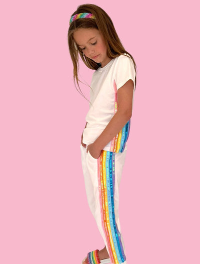 Lola + The Boys Womens White Rainbow Sequin Jogger Set