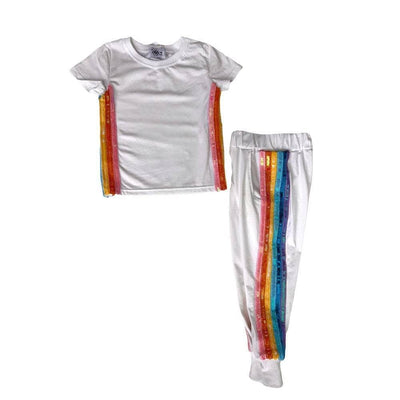 Lola + The Boys Womens White Rainbow Sequin Jogger Set